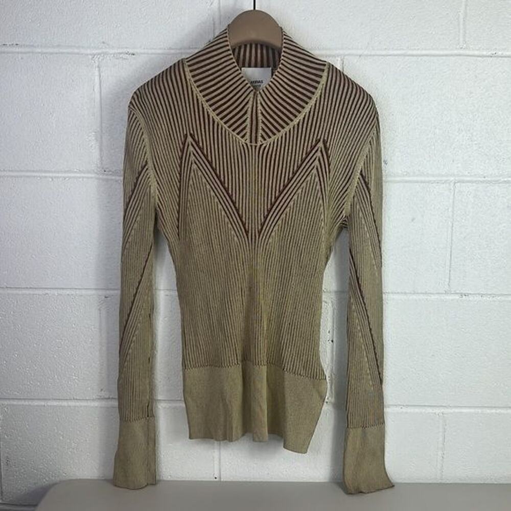 RTR AKNVAS Lennox Rib Knit Top burgundy/tan size medium turtleneck blouse ribbed - Picture 5 of 8